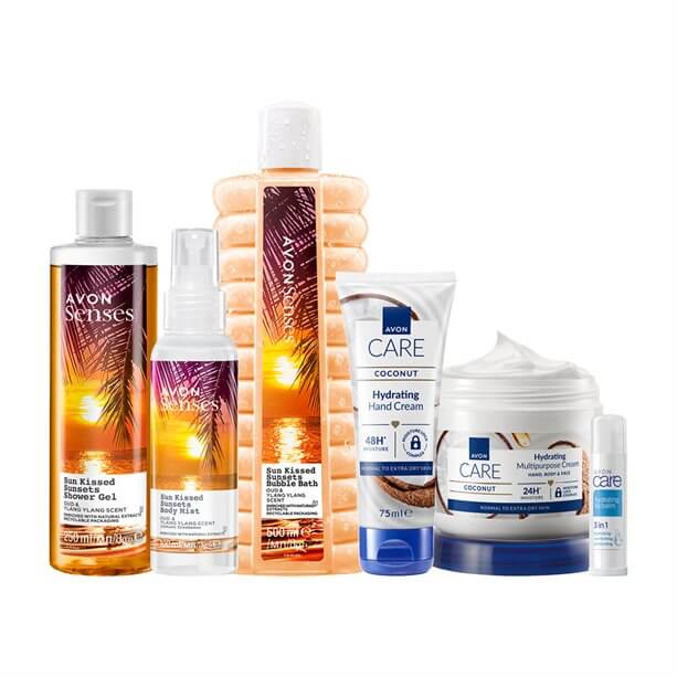 Experience summer bliss with The Big Summer Skincare Bundle from Avon, featuring soothing shower gel and coconut cream.