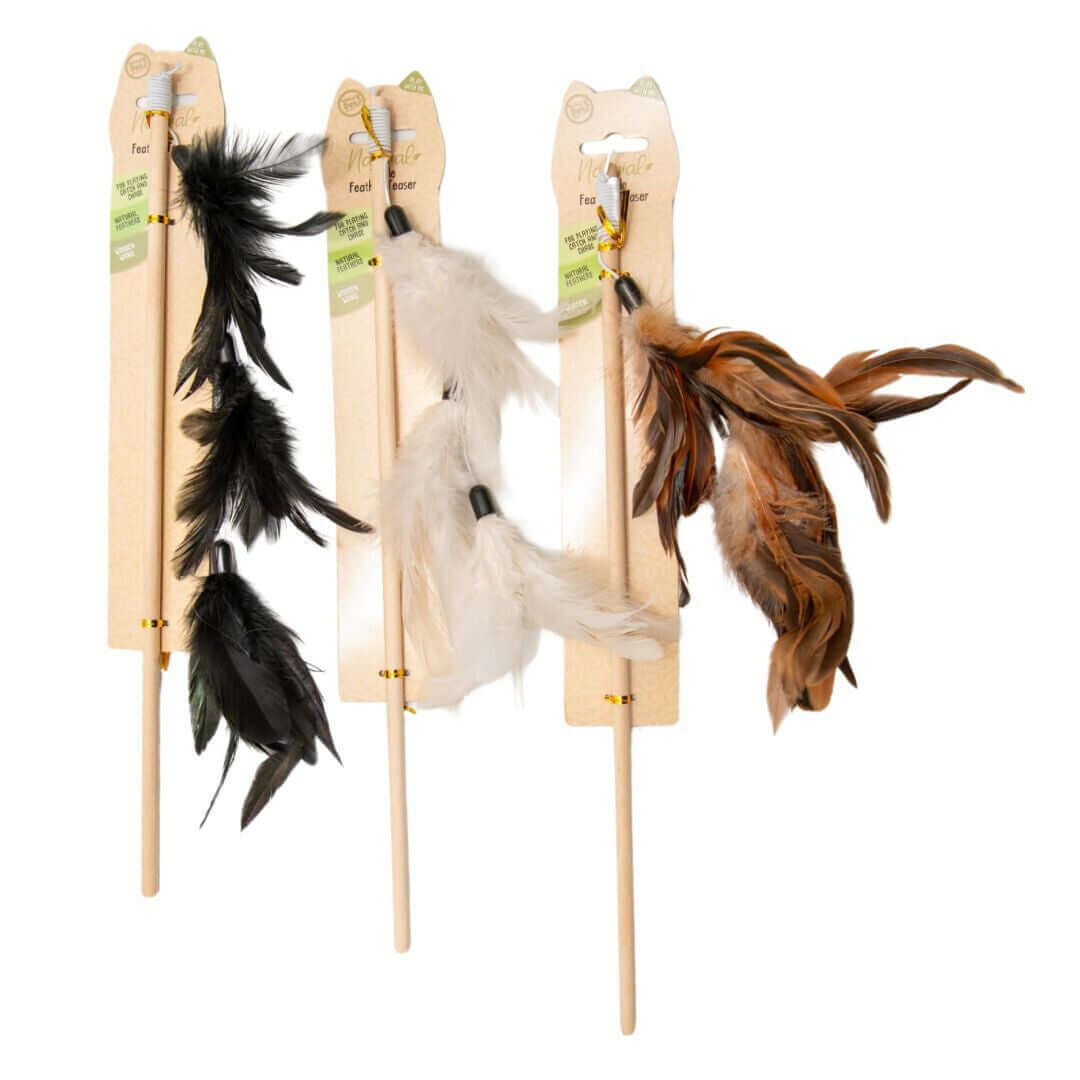 Natural Feather Cat Teaser set with eco-friendly feathers for engaging playtime for your furry friends.