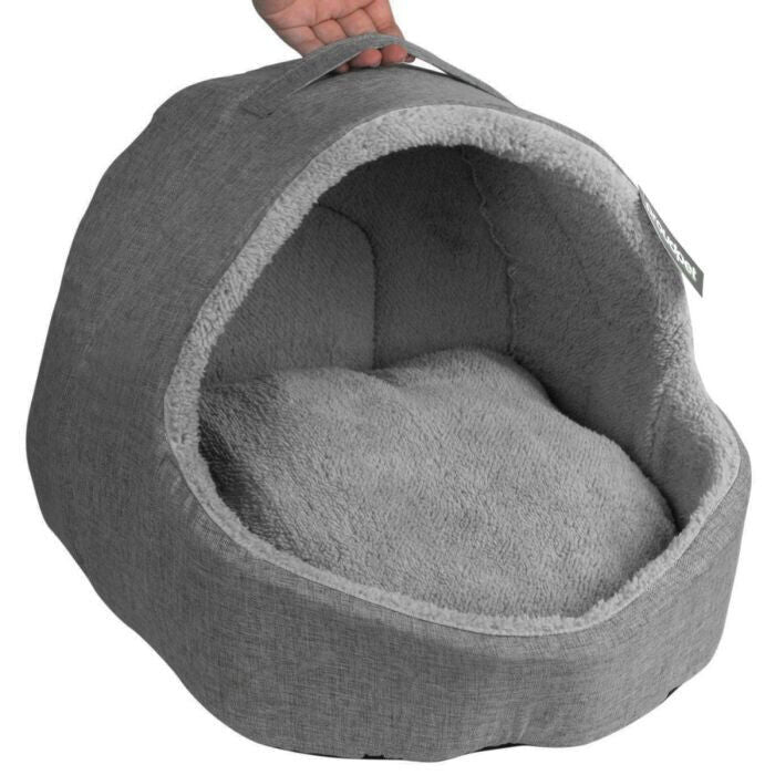 Cosy and warm Soft Fleece Cat (Or very small dog) Igloo Bed - Grey, perfect for snugging up in comfort.