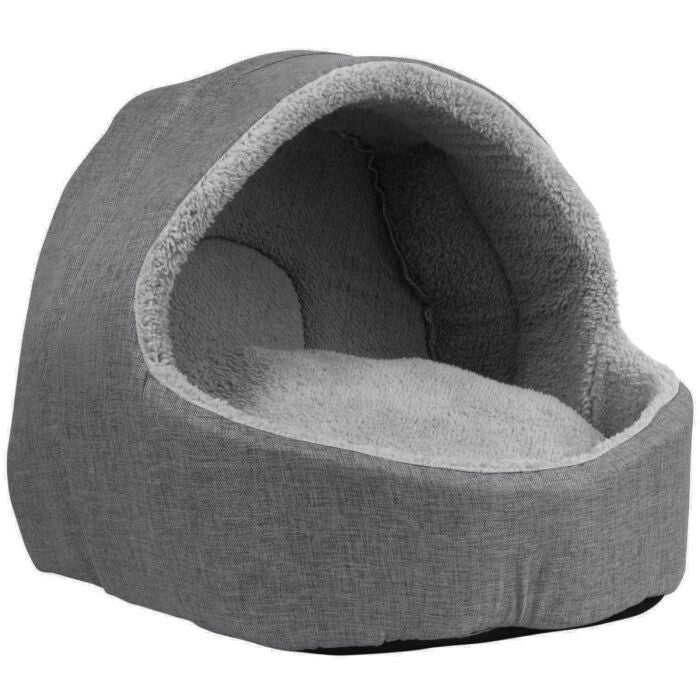 Soft Fleece Cat (Or very small dog) Igloo Bed - Grey offers a warm, cosy retreat for pets to curl up comfortably.