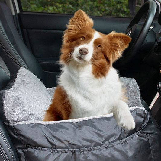 Plush and cosy, the Dog Car Seat Plush Cosy Pet Car Booster Seat for Small Dogs and Cats with Storage ensures comfort on trips.