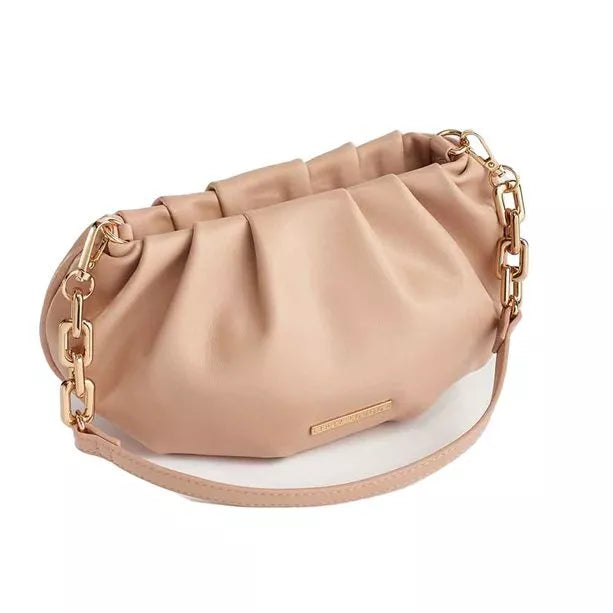 Avon Lipsy Chain Baguette Bag - 90s Retro Shoulder Bag with Chain Detail in nude leather with gold chain strap from Lipsy.