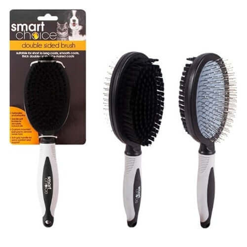 Smart Choice Double Sided pet brush with bristle and pin for effective grooming of all coat types for cats and dogs.