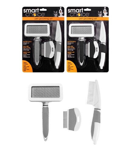Smart Choice 3 piece pet grooming kit for effective coat care, flea removal, and pet comfort. Ideal for furry friends.