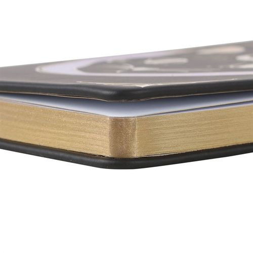 Elegant corner of the Mystic Mog Book of Spells A5 Notebook, showcasing gold foil accents and mystical design.