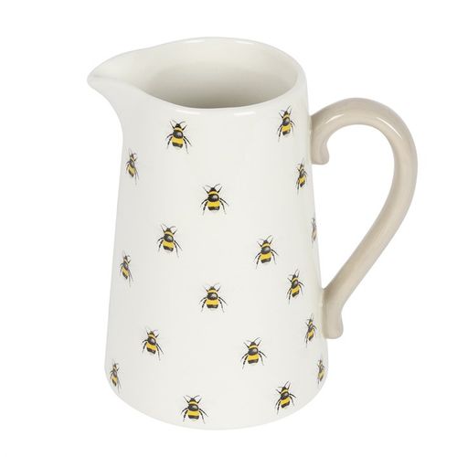 Bee Ceramic Flower Jug with charming bee pattern and contrasting handle, ideal for gifts and floral displays.