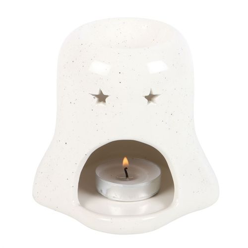 Charming Ghost Shaped Oil Burner and Wax Warmer with Pumpkin, 11cm tall, perfect for enhancing home decor.