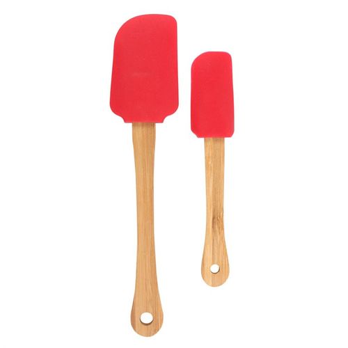 Santa's Helper Silicone Spatula Set: two red silicone spatulas with wooden handles, festive kitchen tools.