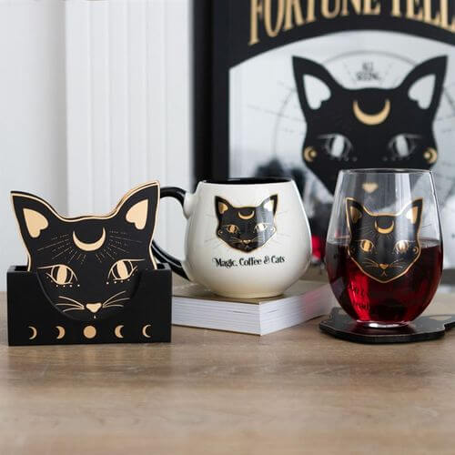 Reading Your Aura Stemless Wine Glass with a mystical black cat design and cheeky aura text