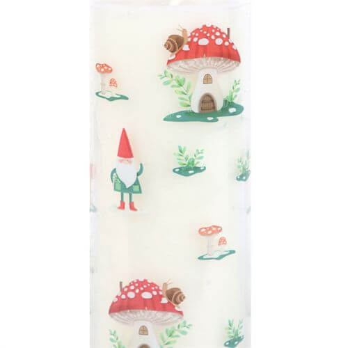 Gnome Sweet Gnome Spiced Apple Tube Candle featuring whimsical gnome and mushroom designs for a cosy ambience.