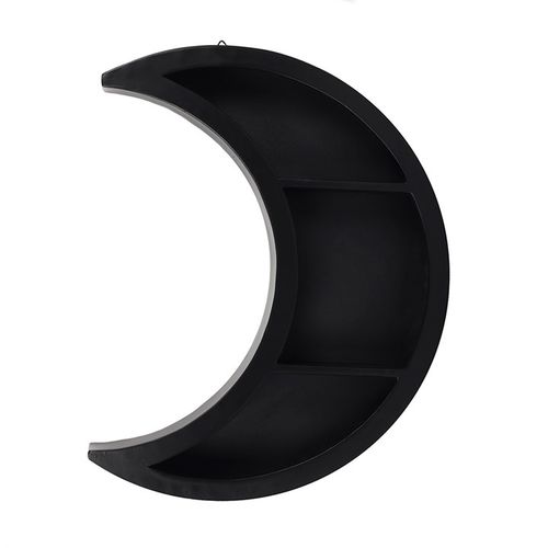 Stylish black Crescent Moon Shelf, perfect for trinkets, adding a unique focal point to any room. Dimensions: H42cm x W37cm.