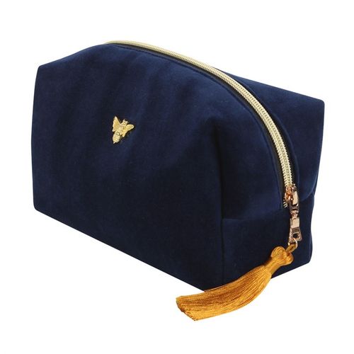 Stylish Bee-utiful Velvet Makeup Bag with gold bee accent and tassel, perfect for travel and home use.