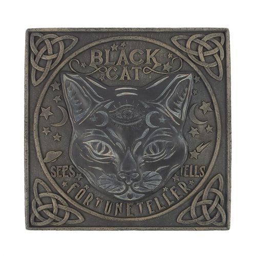 Black Cat Stepping Stone featuring a mystical design with celestial details, ideal for adding intrigue to any space.