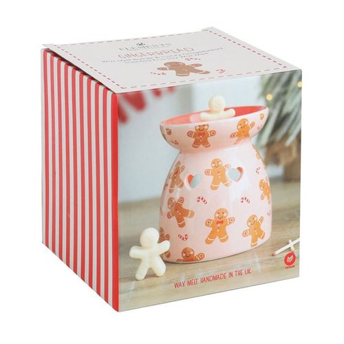 Gingerbread Wax Melt Burner Gift Set features a cheerful gingerbread man and candy canes for festive home fragrance.