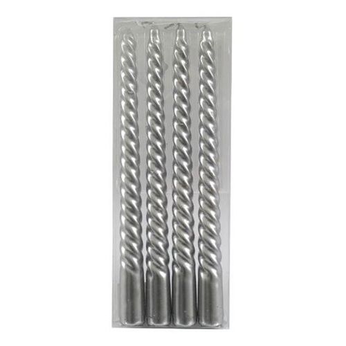 Set of 4 Silver Twist Taper Candles- unscented, perfect for enhancing your festive Christmas table arrangement.