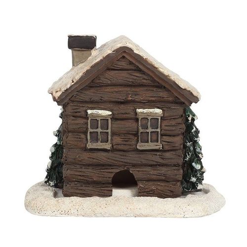 Charming Log Cabin Incense Cone Burner creates a cosy atmosphere with smoke puffing from its chimney, perfect for winter nights.