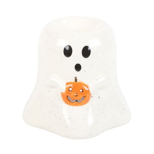 Charming Ghost Shaped Oil Burner and Wax Warmer with Pumpkin, perfect for home decor and adding delightful fragrances.