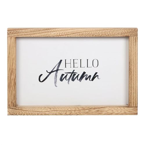Hello Autumn Wooden Frame Sign with painterly text in a light wooden frame, perfect for seasonal home decor.