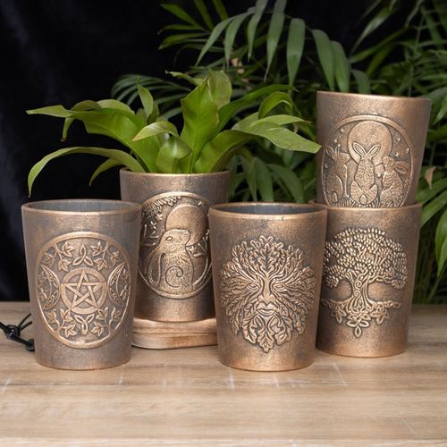 Triple Moon Bronze Terracotta Plant Pot by Lisa Parker, featuring enchanting lunar designs, perfect for any plant lover.
