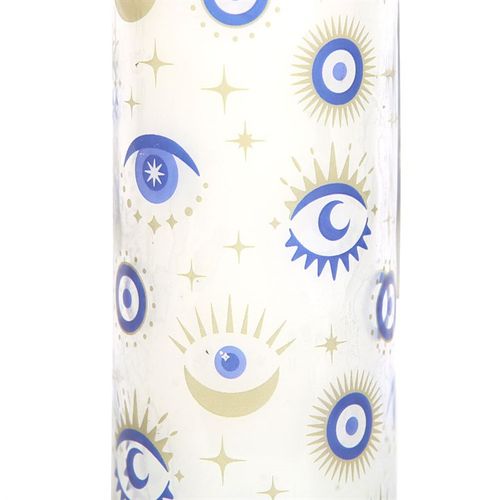 All Seeing Eye White Sage Tube Candle featuring enchanting designs, perfect for cleansing negative energies and creating ambiance.