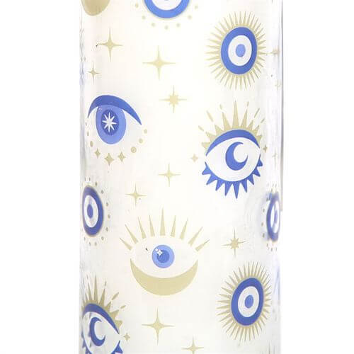 All Seeing Eye White Sage Tube Candle featuring enchanting designs, perfect for cleansing negative energies and creating ambiance.