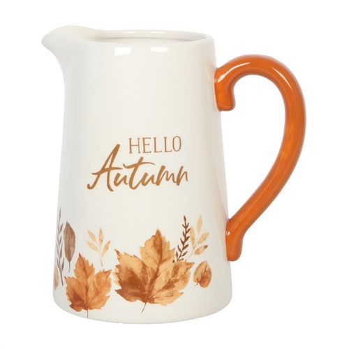 Stylish 17cm Hello Autumn Ceramic Flower Jug with painterly leaf design, perfect for autumnal displays.