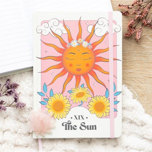 Colourful design of The Sun Celestial A5 Notebook, inspired by tarot cards, perfect for notes and sketches.