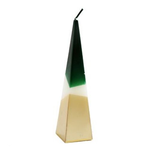 Stylishly crafted 20cm Green and Gold Pyramid Candle featuring a modern dipped design, perfect for home decor.