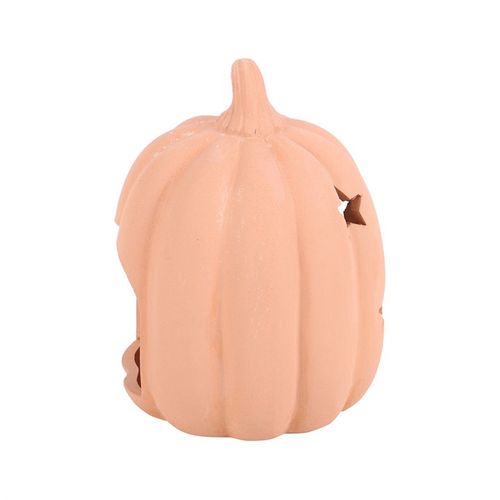 9cm Terracotta Pumpkin Tealight Holder with star cut-outs for a magical autumn glow, perfect for Halloween décor.