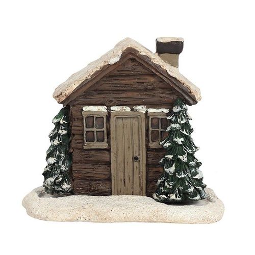 Charming Log Cabin Incense Cone Burner creates a cosy winter ambiance as smoke billows from the chimney.