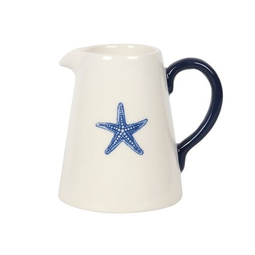 Nautical-inspired 12cm Starfish Flower Jug in cream and ocean blue, perfect for seaside decor and coastal blooms.