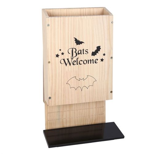 NatureNest Wooden Bat House with "Bats Welcome" sign, perfect for providing a safe haven for beneficial bats.