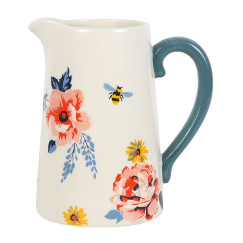 Cheerful 17cm Bee-utiful Floral Ceramic Flower Jug with a contrasting handle, perfect for gifts and spring decor.