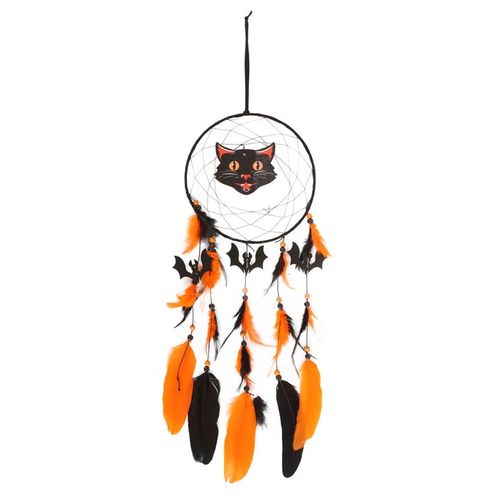 Enchant your Halloween decor with the Black Cat Halloween Dreamcatcher, featuring vibrant orange and black details.