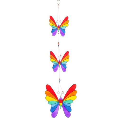 Multi-coloured String Of Butterflies sun catcher, ethically sourced, adds charm to any space. Dimensions: H54cm x W15.5cm.