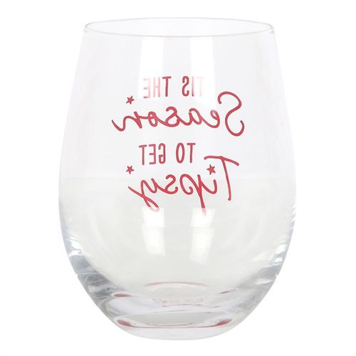Festive Season to Get Tipsy Stemless Glass perfect for holiday gatherings and cosy nights with wine.
