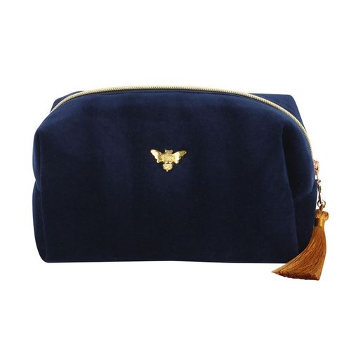 Elegant Bee-utiful Velvet Makeup Bag with gold bee accent and tassel, perfect for travel and home use.