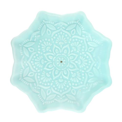 Elegant Blue Mandala Incense Stick Holder, a ceramic design perfect for side tables and capturing ash.