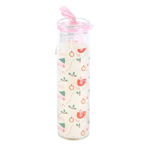 Sugarplum Fun Christmas Print Tube Candle features festive designs and a gingerbread latte scent, perfect for hampers.