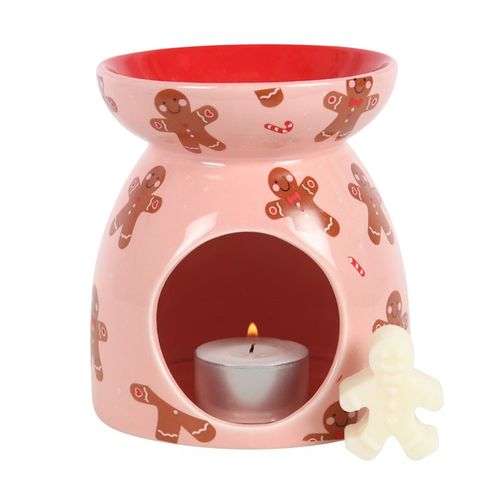 Festive Gingerbread Wax Melt Burner Gift Set with a charming pink ceramic design and matching gingerbread-scented melts.