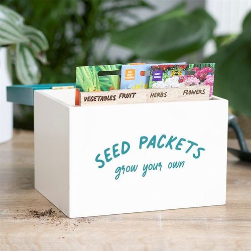 Organise your garden with this Seed Packet Storage Box, featuring labeled dividers for easy access to seeds.