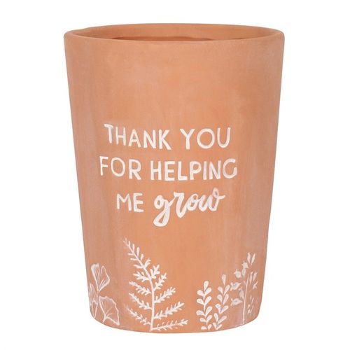 Stylish Thank You For Helping Me Grow Terracotta Plant Pot with floral design, perfect for any plant lover's space.