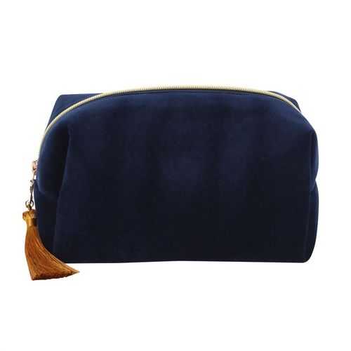 Elegant Bee-utiful Velvet Makeup Bag with gold bee accent and tassel, perfect for toiletries and travel.
