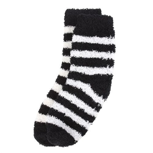 Fluffy black and white Striped Socks in Coffin Gift Box, perfect for gifting to emo aesthetic lovers.