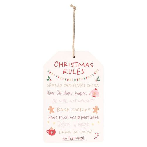 Sugarplum Fun Christmas Rules Hanging Sign features festive rules to spread cheer and joy during the holiday season.