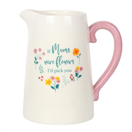 If Mums Were Flowers Ceramic Flower Jug featuring a pastel pink handle and floral design, perfect for Mother's Day gifts.