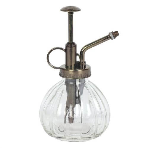 Elegant Botanical Plant Mister in glass and metal, perfect for indoor gardening enthusiasts and stylish home decor.