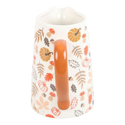 17cm Autumn Leaves and Pumpkins Ceramic Flower Jug with orange handle, ideal for autumnal blooms and décor.