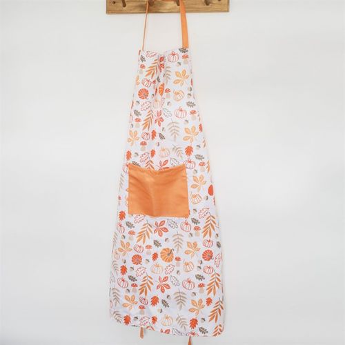 Autumn Leaves and Pumpkins Apron featuring vibrant orange and red designs, perfect for Thanksgiving feasts.