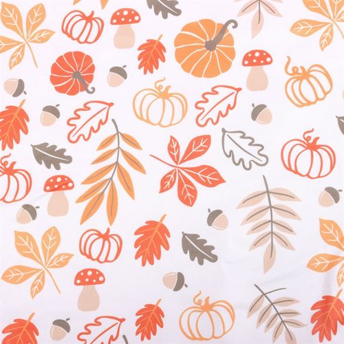 Autumn Leaves and Pumpkins Apron featuring vibrant designs of pumpkins, leaves, and toadstools in warm autumn colours.